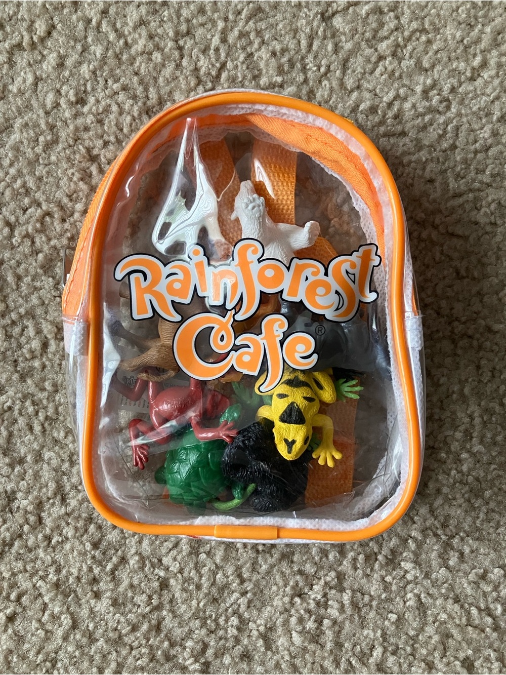 Rainforest Cafe Orange & Clear Mini Backpack with Toy Animals